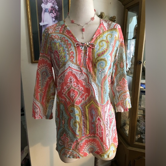 J McLaughlin excellent condition multi color print tunic size M - Picture 1 of 5